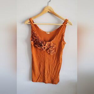 J.Crew Orange Sleeveless Top with Floral Detail. womens XS EUC